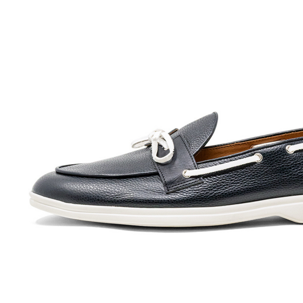 Women's Black Pebbled Leather Barca Yacht Loafer Del Toro Shoes