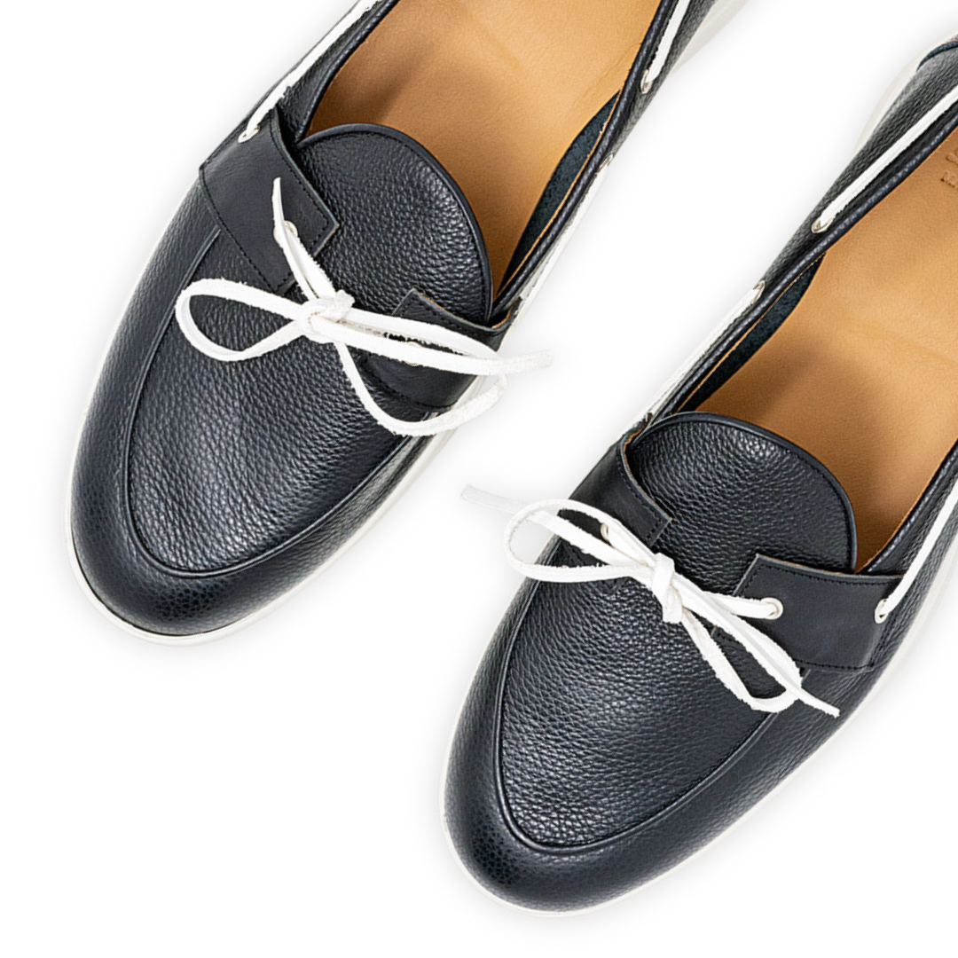 Women's Black Pebbled Leather Barca Yacht Loafer Del Toro Shoes