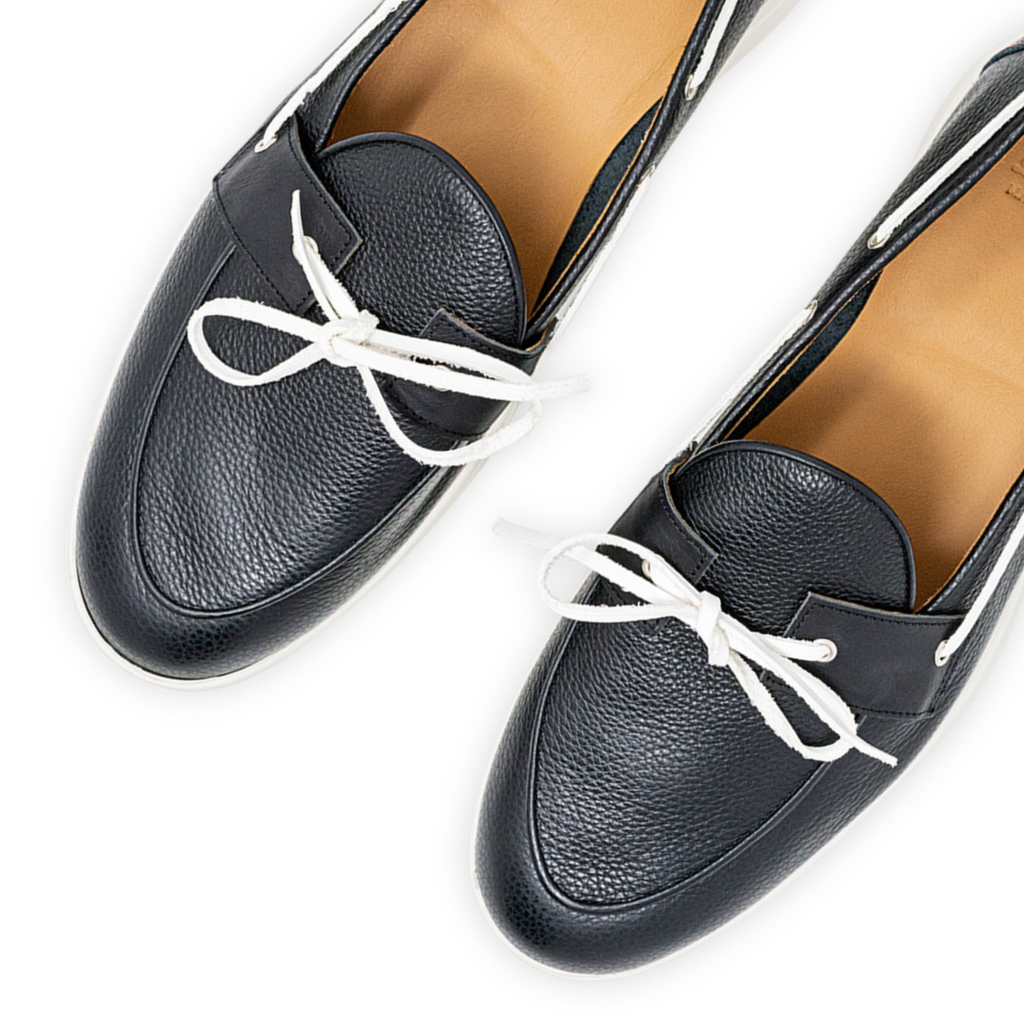 Men's Black Pebbled Leather Barca Yacht Loafer Del Toro Shoes