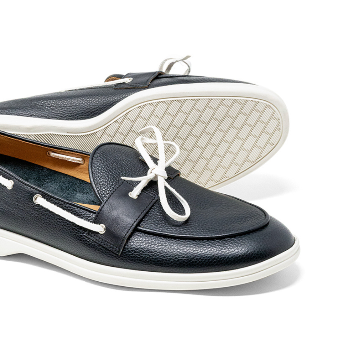 Women's Black Pebbled Leather Barca Yacht Loafer Del Toro Shoes
