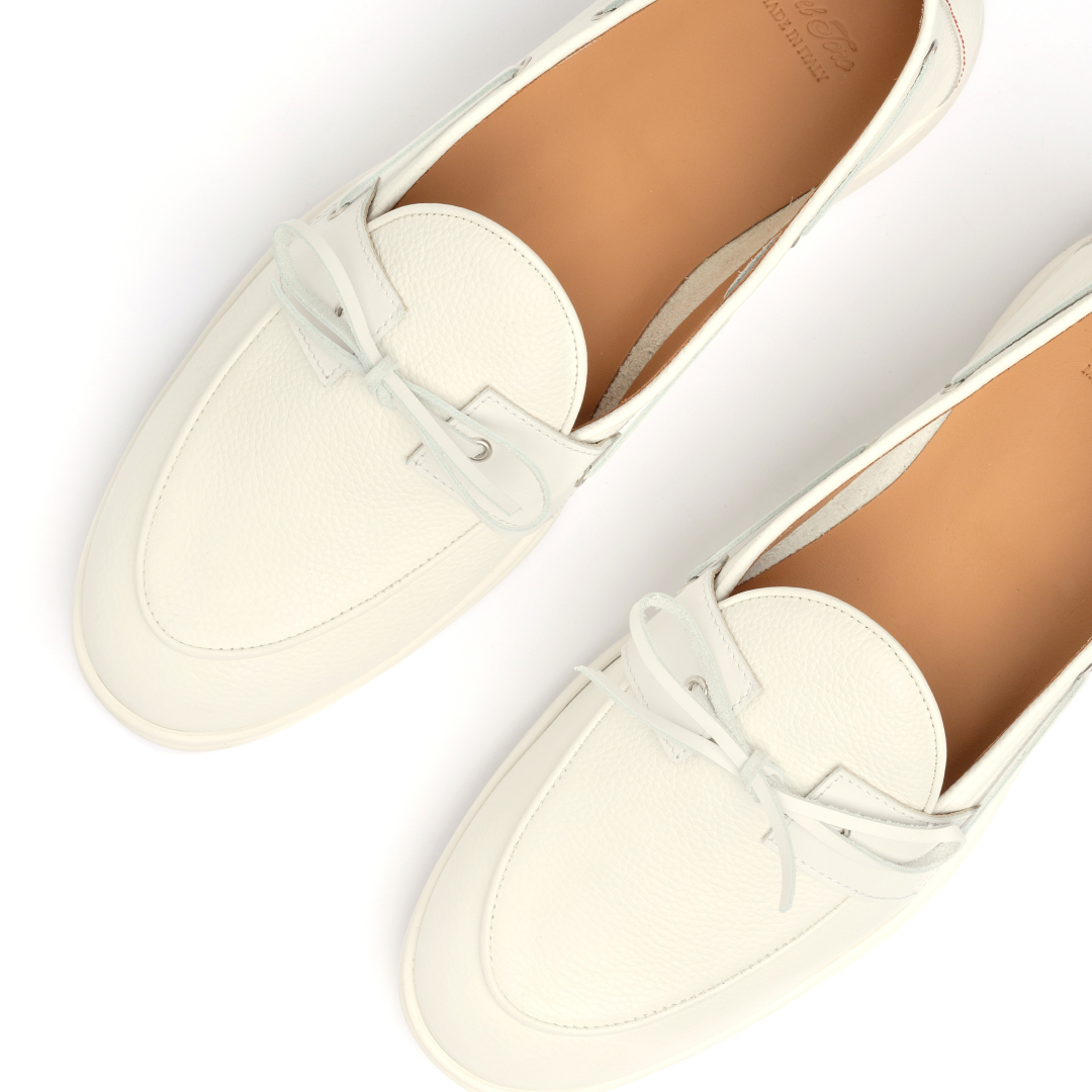 Women's White Pebbled Leather Barca Yacht Loafer Del Toro Shoes