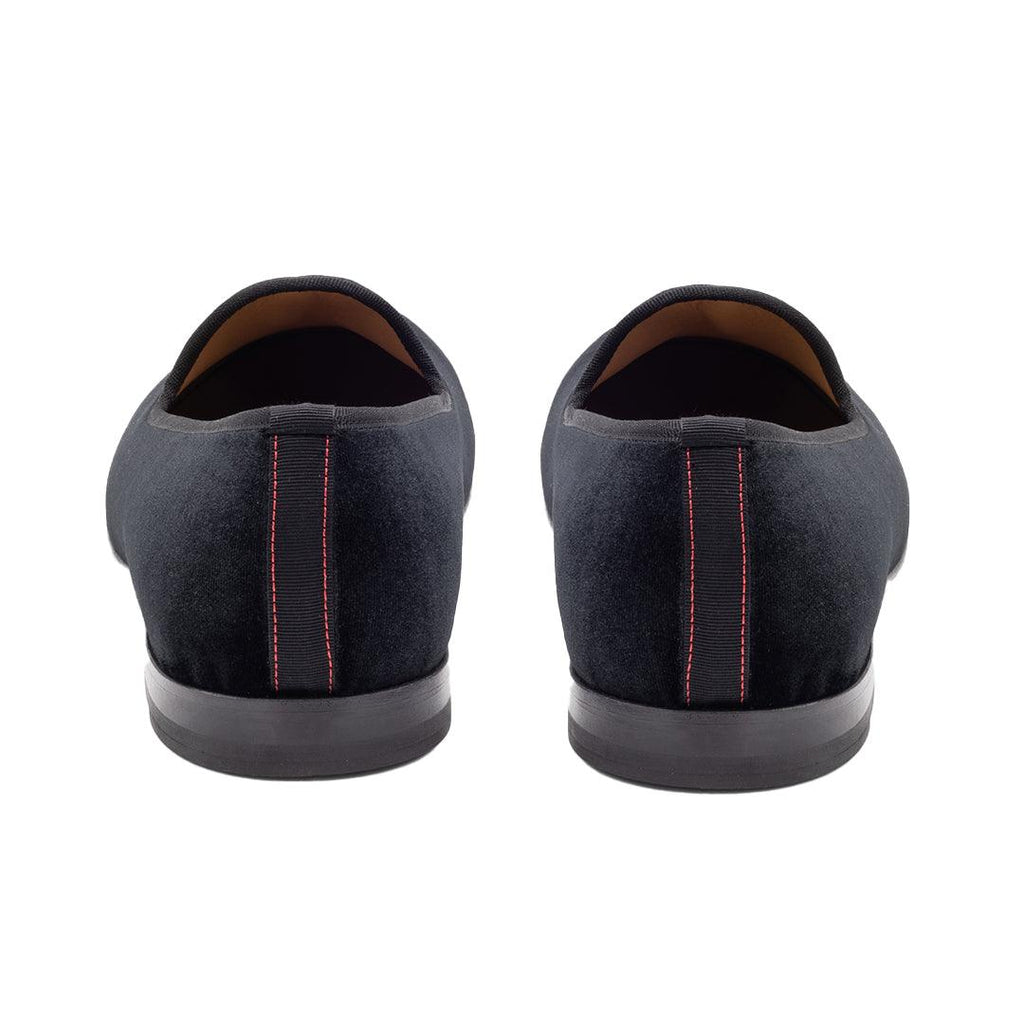 Men's Black Velvet Slipper II With Black Grosgrain Stripe Del Toro Shoes