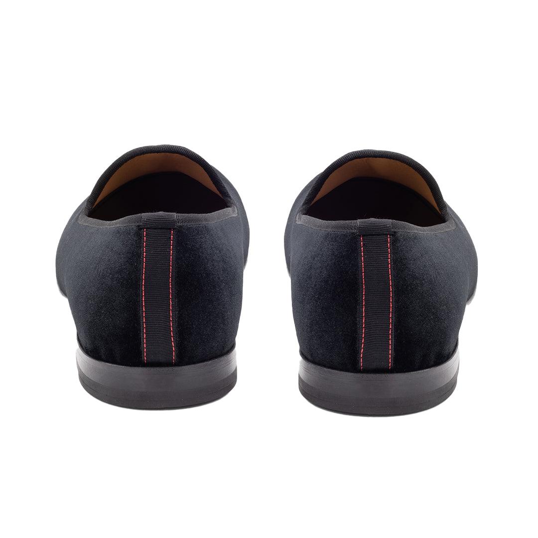 Men's Black Velvet Slipper II With Black Grosgrain Stripe Del Toro Shoes