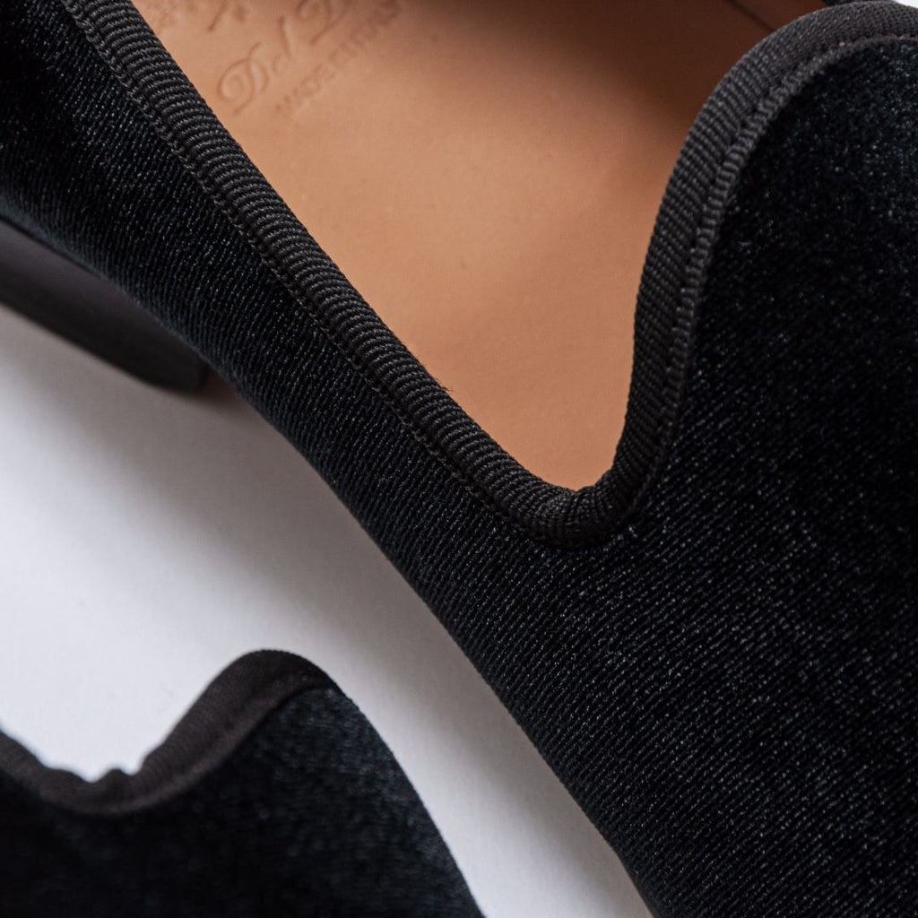 Men's Black Velvet Slipper II With Black Grosgrain Stripe Del Toro Shoes