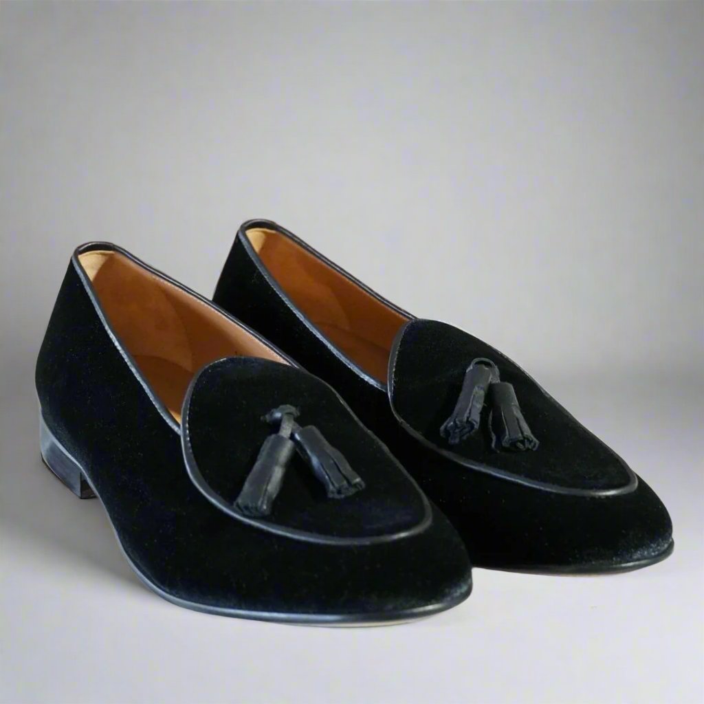 Men's Black Velvet Tassel Loafer Del Toro Shoes