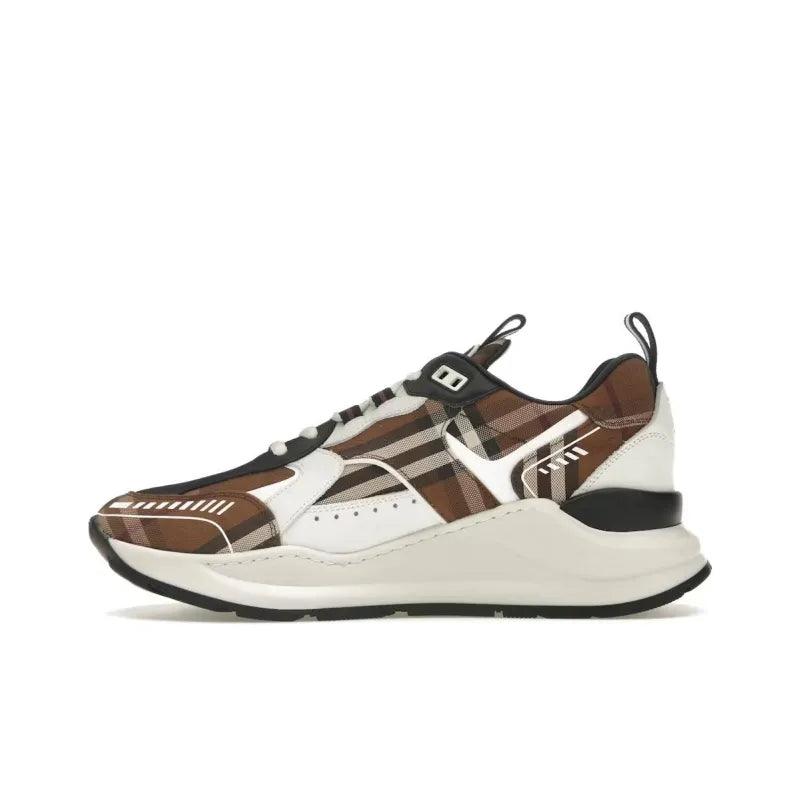 Burberry Vintage Check Cotton And Leather Sneakers Dark Birch Brown White Banlieue91