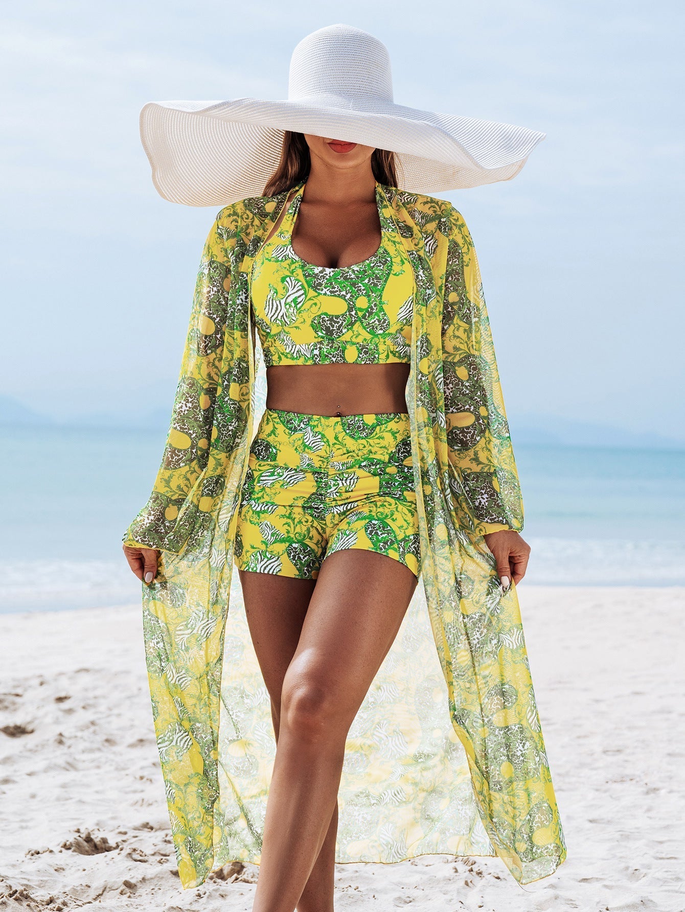 Multi-Color Print Bikini Three-Piece Set – Padded Swimwear for Women FitiqueFit
