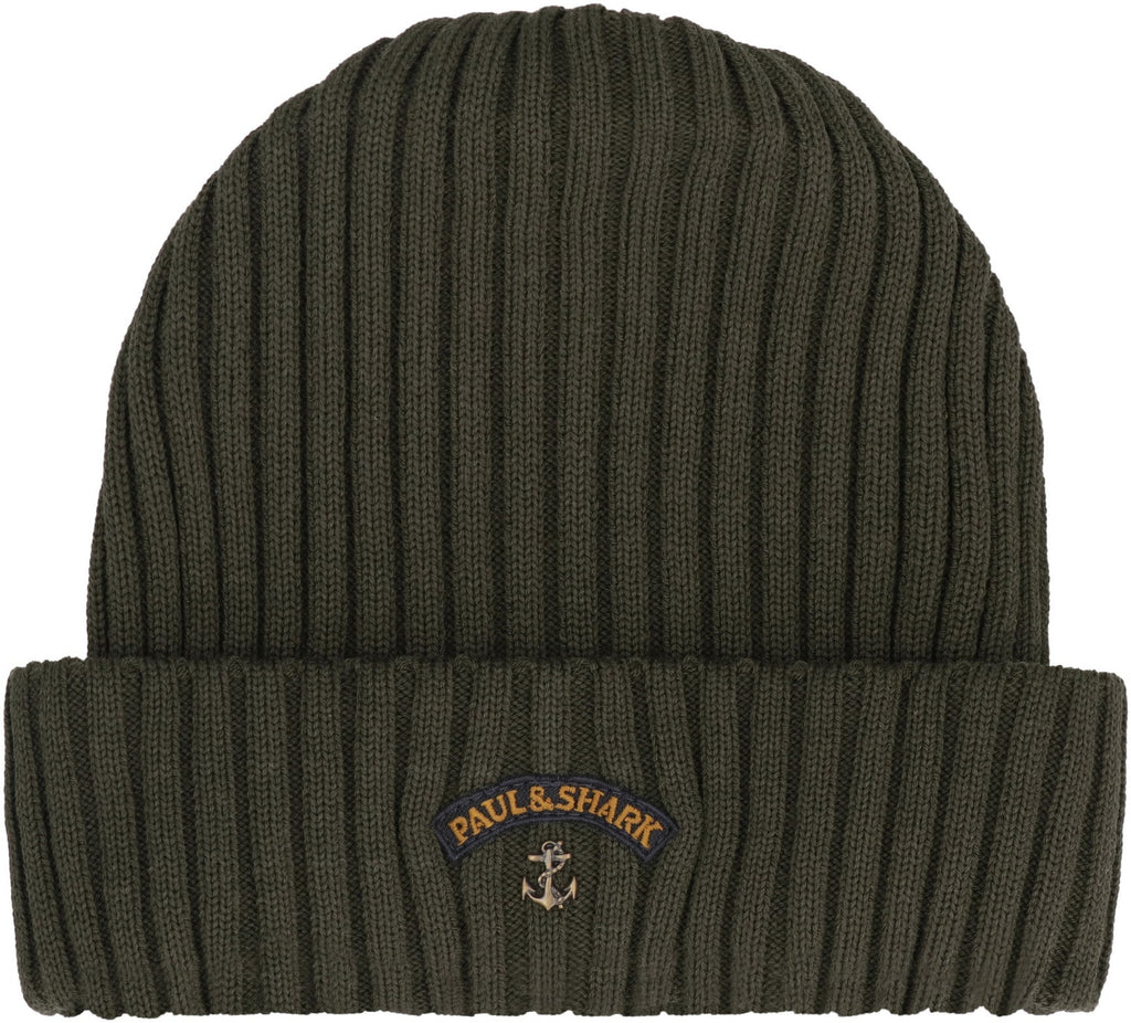 PAUL & SHARK Ribbed Wool Beanie with Front Logo Detail