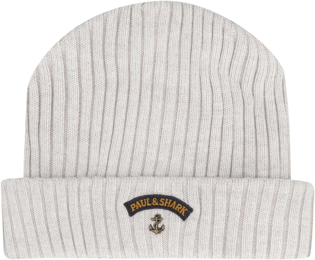 PAUL & SHARK Ribbed Wool Beanie with Front Logo Detail