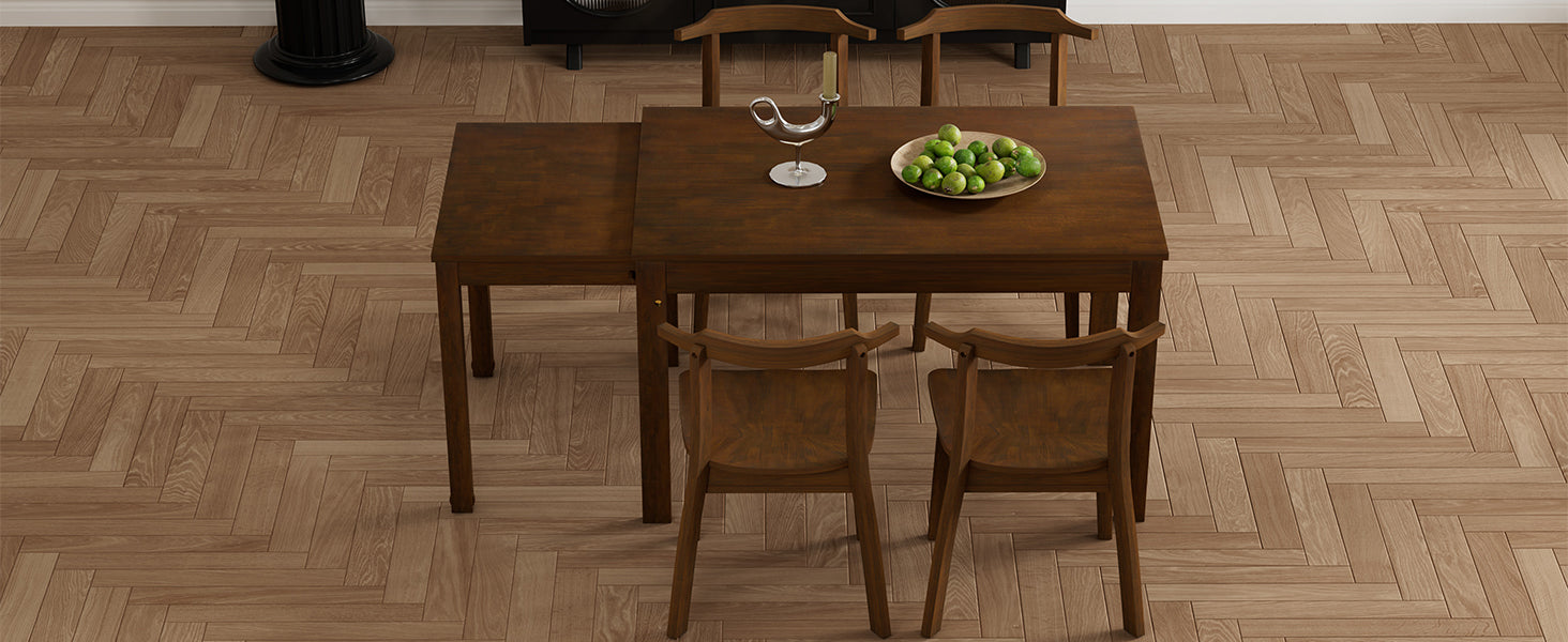 TOPMAX 65 "5-piece set with wheels and expandable dining table set 17.7" pull-out side table and small dining chair Brown