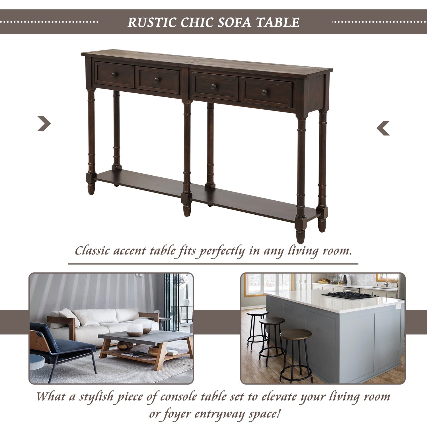 TREXM Console Table Sofa Table Easy Assembly with Two Storage Drawers and Bottom Shelf for Living Room Entryway (Espresso)