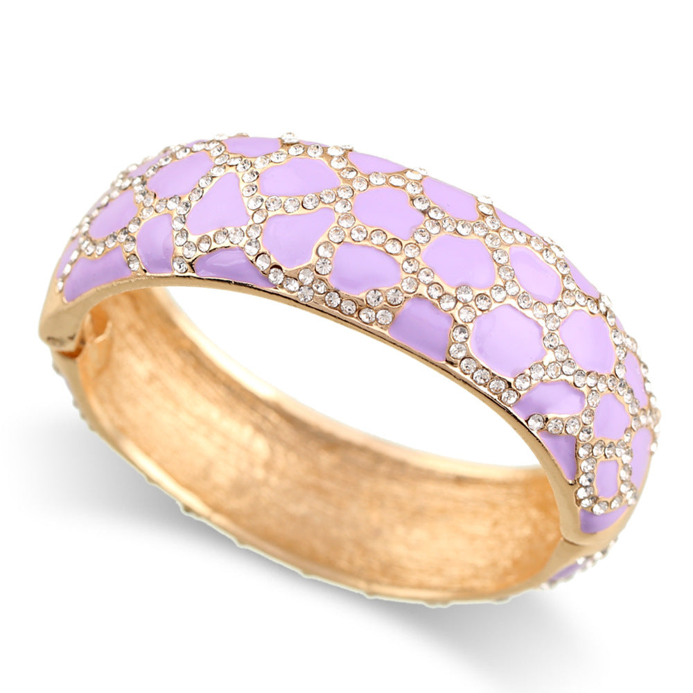 Leopard patterned enamel full diamond drop glaze fashionable alloy open bracelet in 6 colors V.I.P Digital Presence