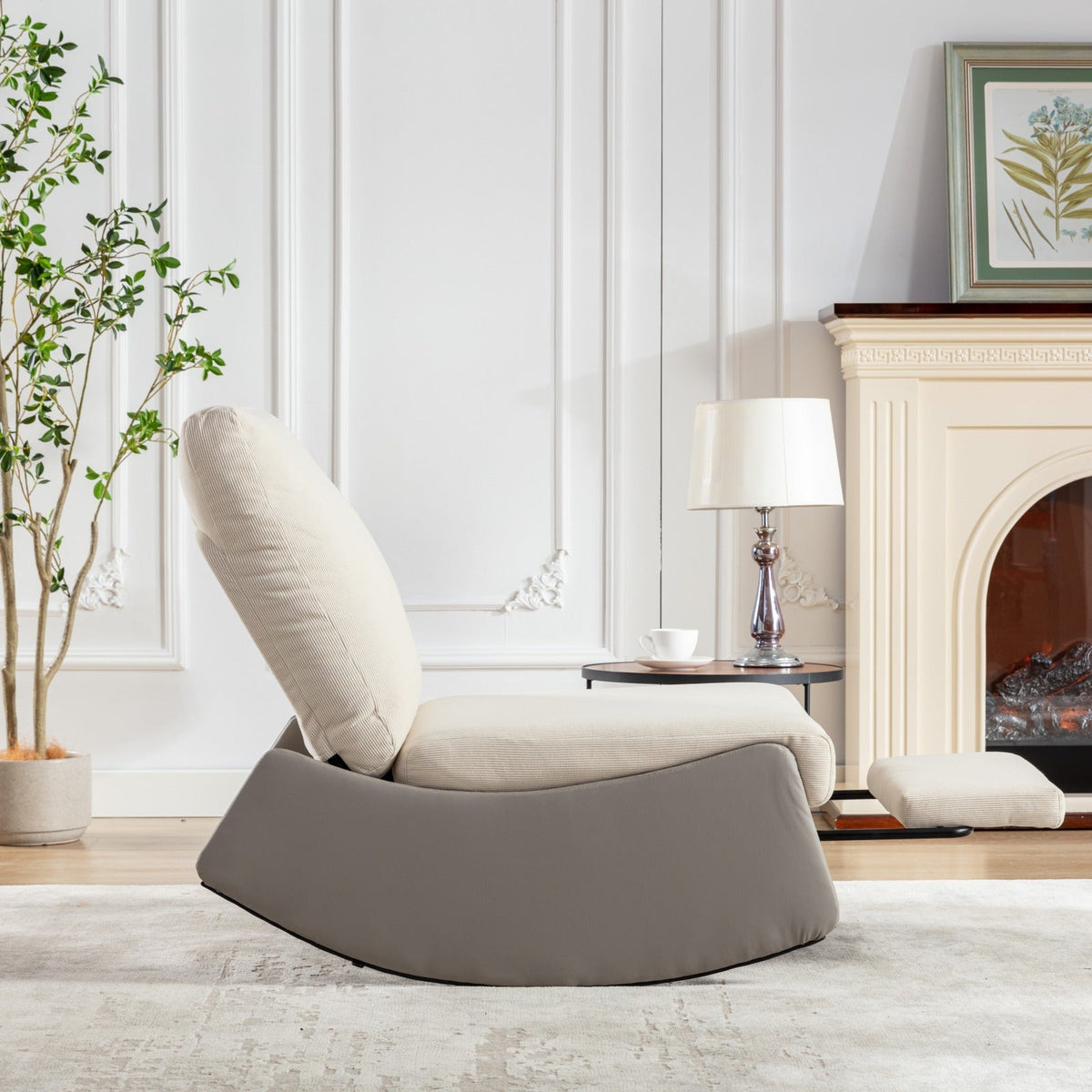Modern rocking chair recliner, comfortable cushioned recliner with footstool, gray V.I.P Digital Presence