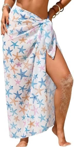 Sheer Chiffon High-Slit Swim Cover-Up Dress – Floral Print, One Size FitiqueFit