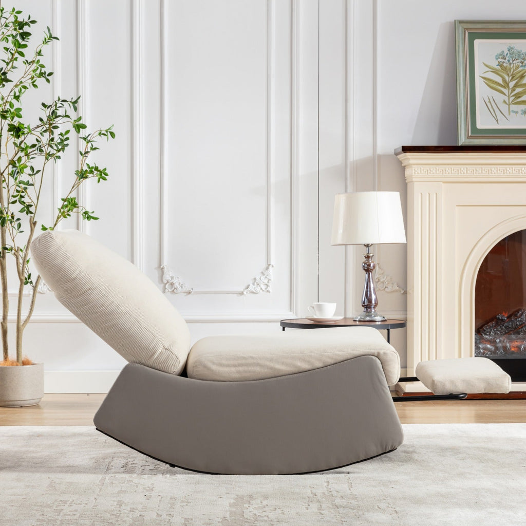 Modern rocking chair recliner, comfortable cushioned recliner with footstool, gray V.I.P Digital Presence