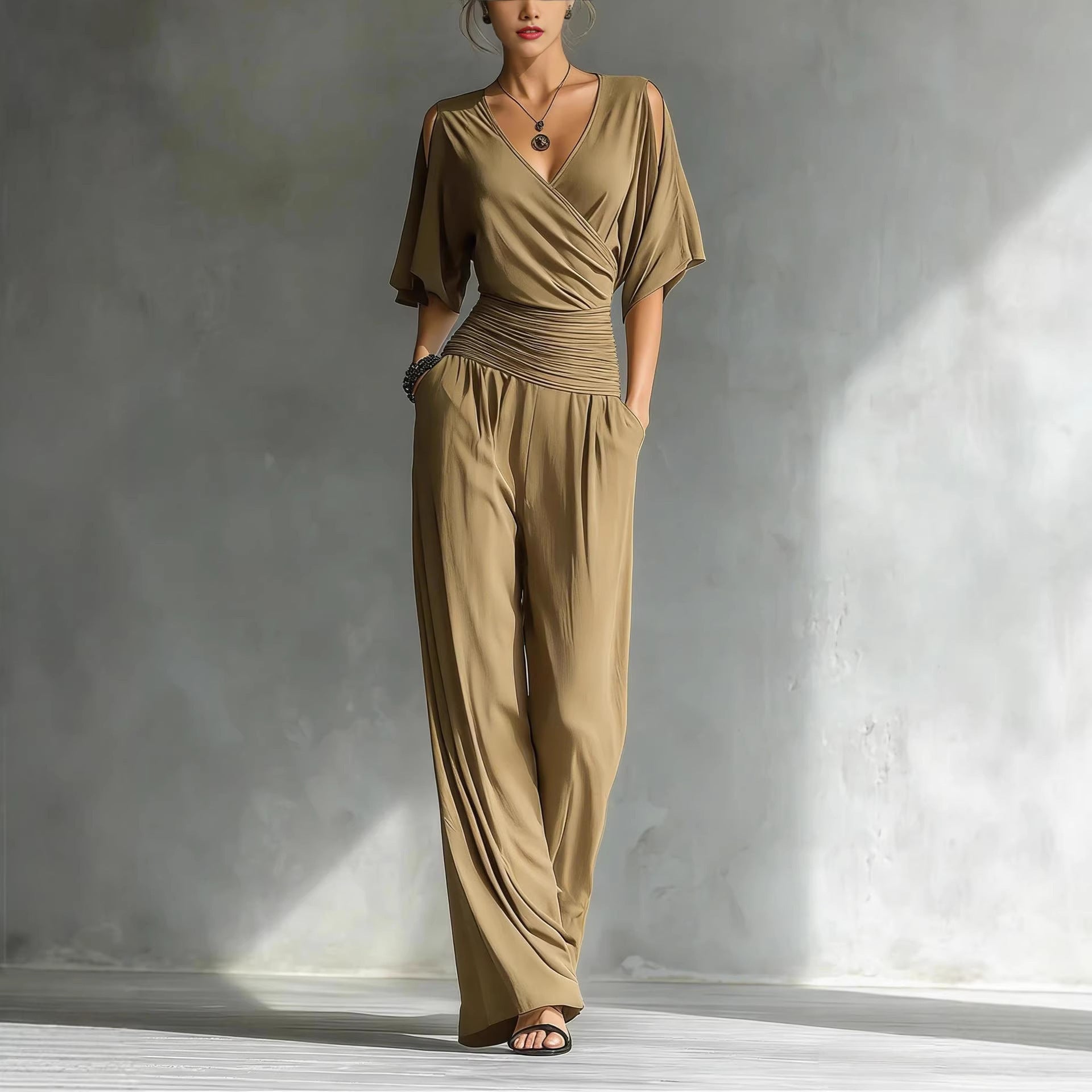 Women's V-Neck Slim Fit Straight Leg Jumpsuit FitiqueFit