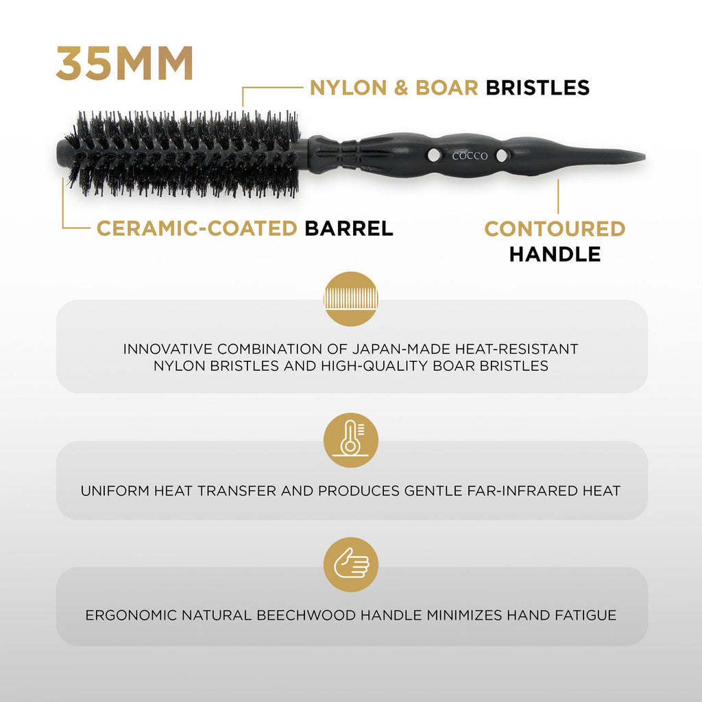COCCO® Black Series Ceramic Boar Brush (Select Size) Cocco Hair Professional