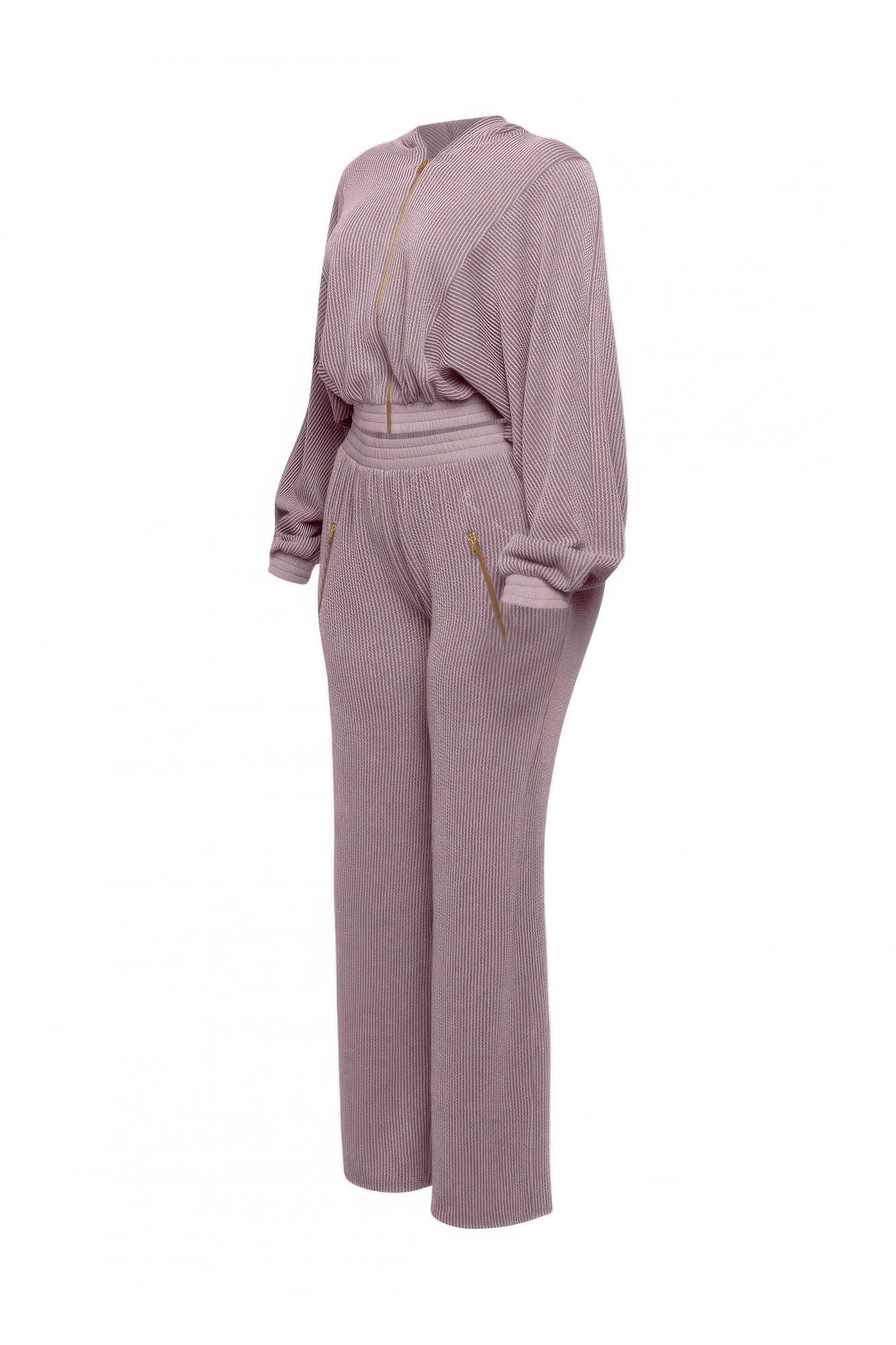 Ribbed Zip Hoodie & Wide-Leg Pants Set