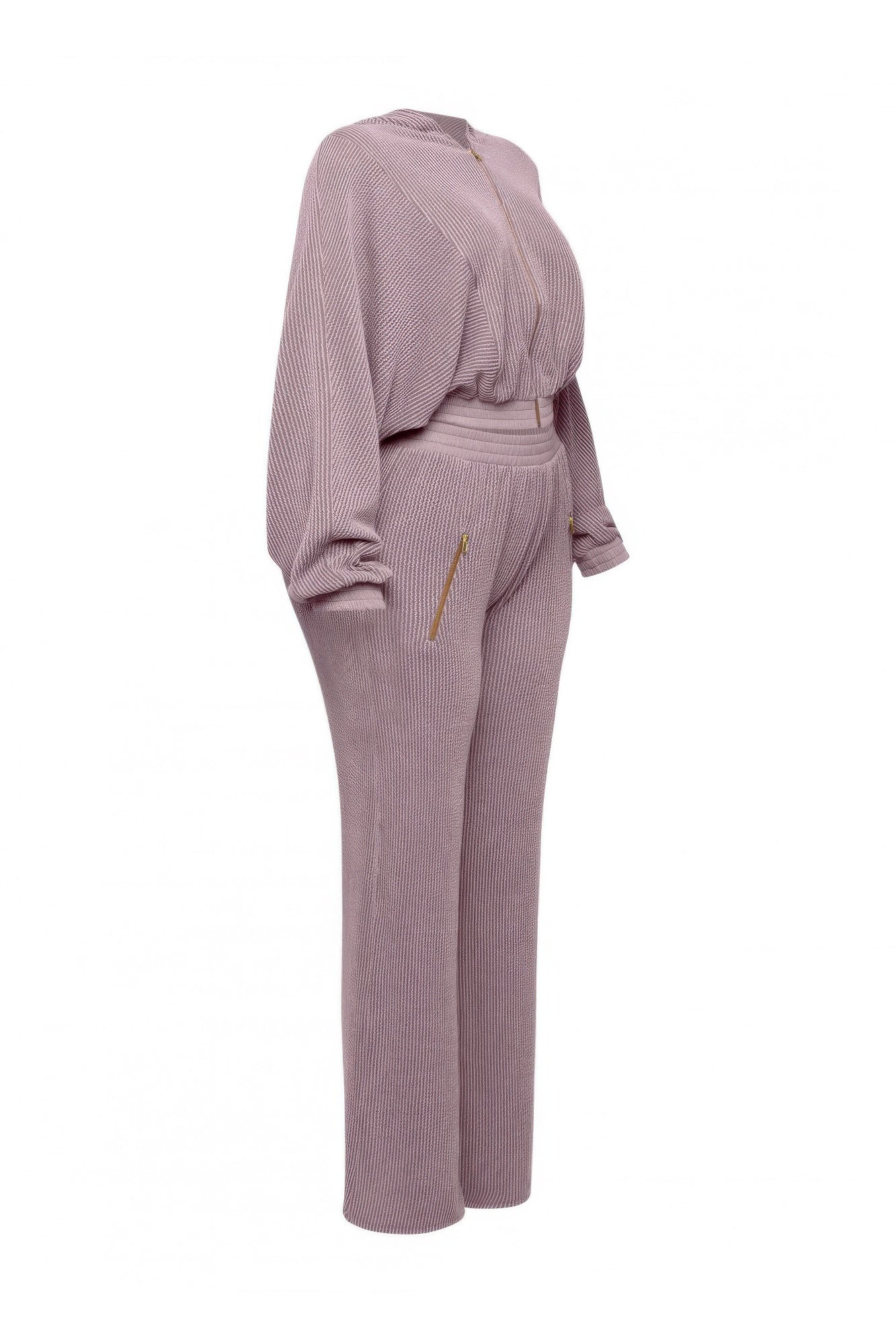 Ribbed Zip Hoodie & Wide-Leg Pants Set