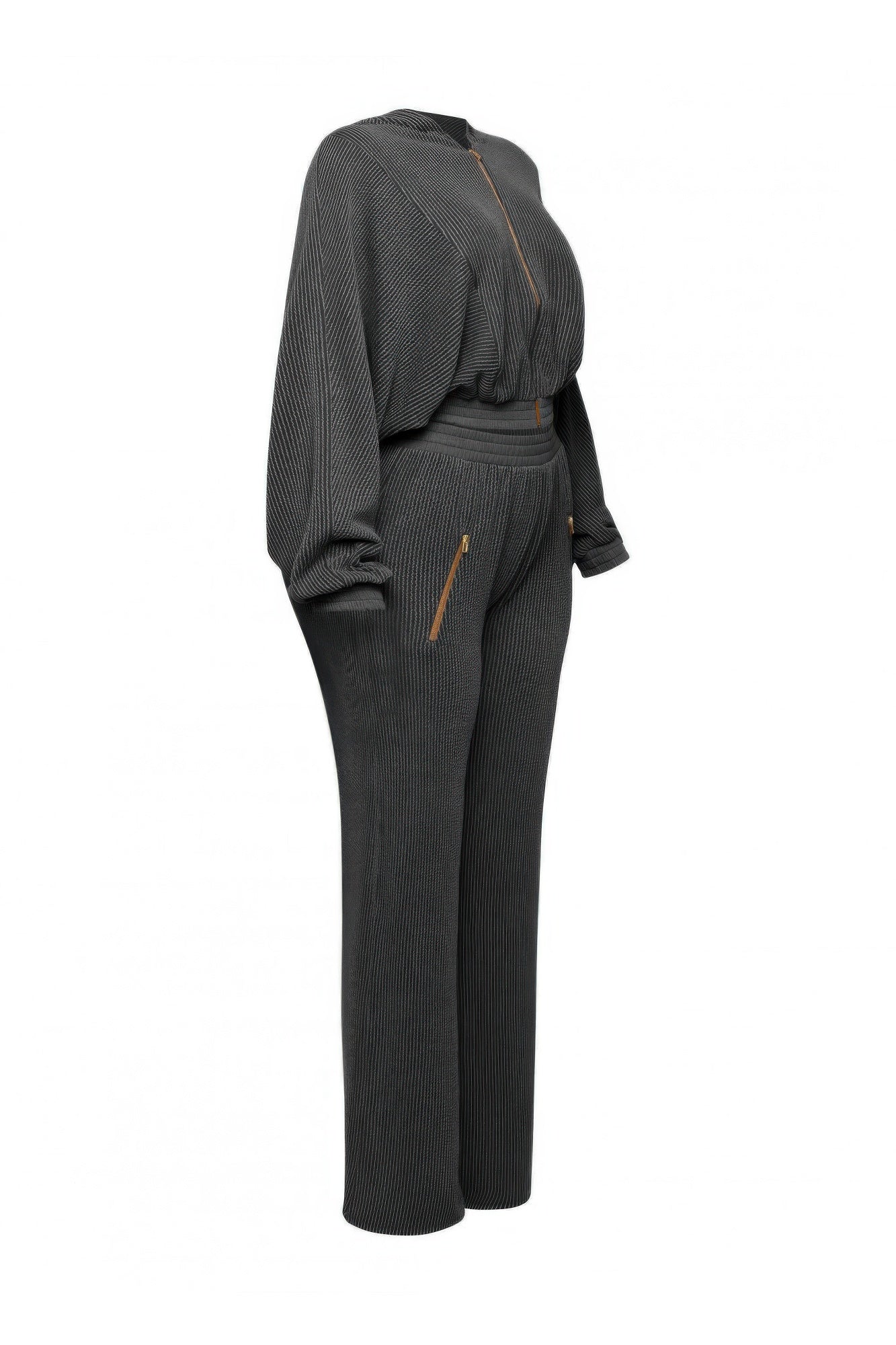 Ribbed Zip Hoodie & Wide-Leg Pants Set