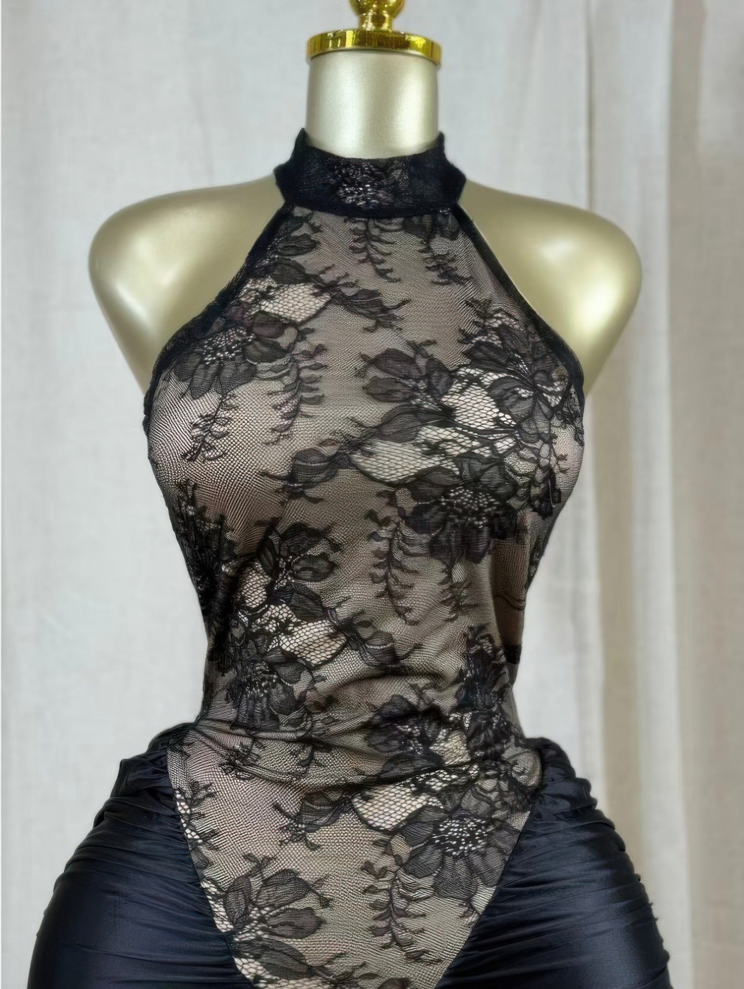 Crimson Lace Cutout Halter Midi Dress