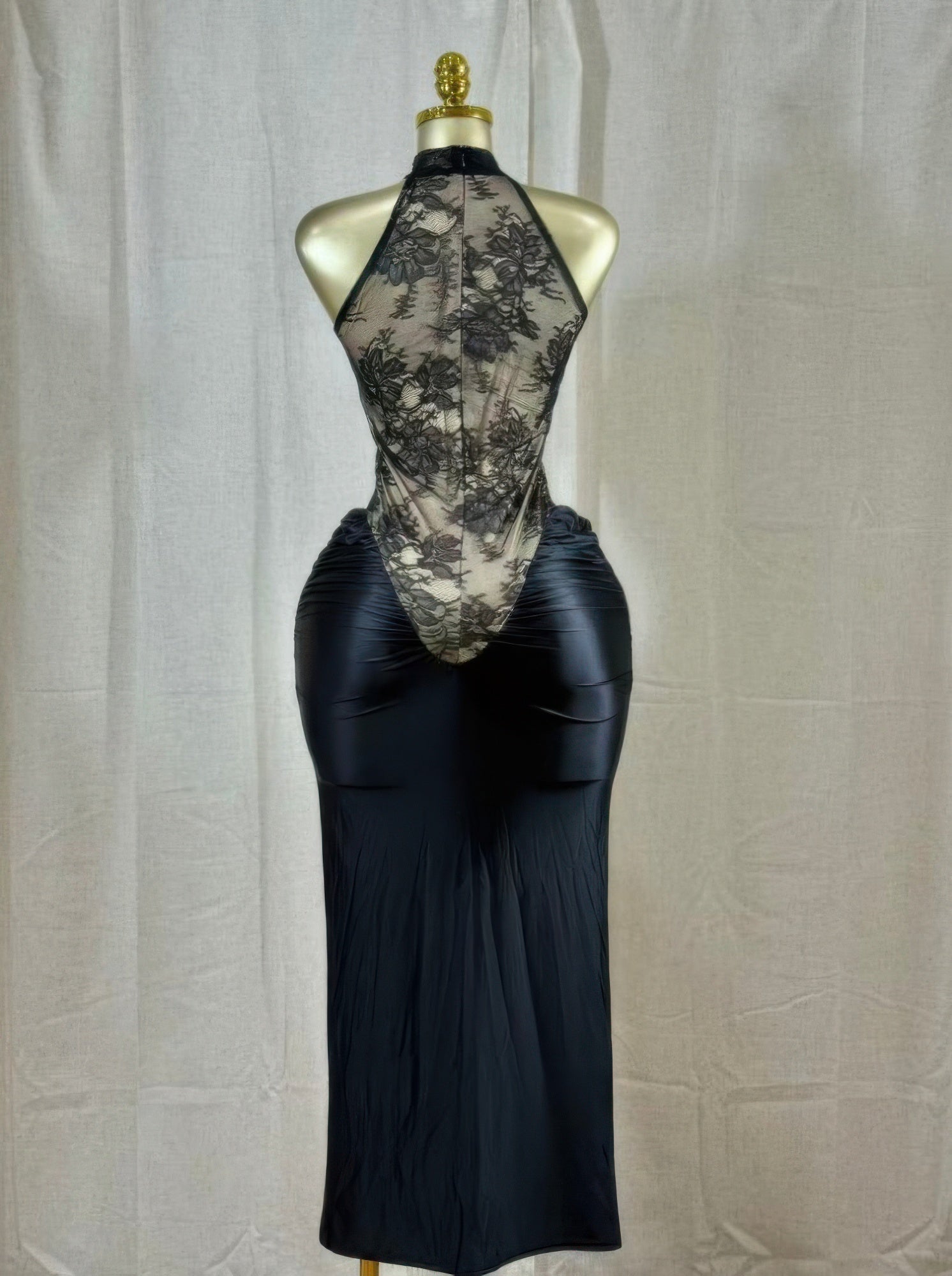 Crimson Lace Cutout Halter Midi Dress