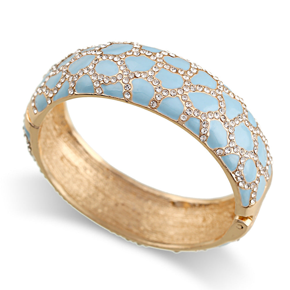 Leopard patterned enamel full diamond drop glaze fashionable alloy open bracelet in 6 colors V.I.P Digital Presence