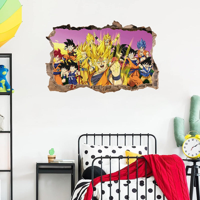 Cartoon anime children's room 3D broken wall wall decoration wall sticker self-adhesive seven dragon ball game wall decoration p