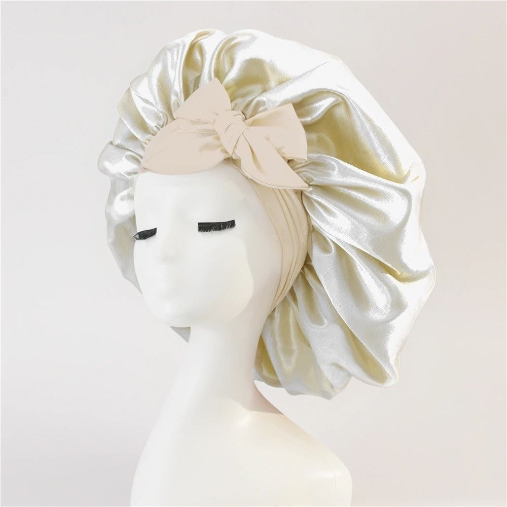Elastic ribbon bow color Ding round hat solid color night cap wide-brimmed beauty hairdressing head scarf hat V.I.P Digital Presence
