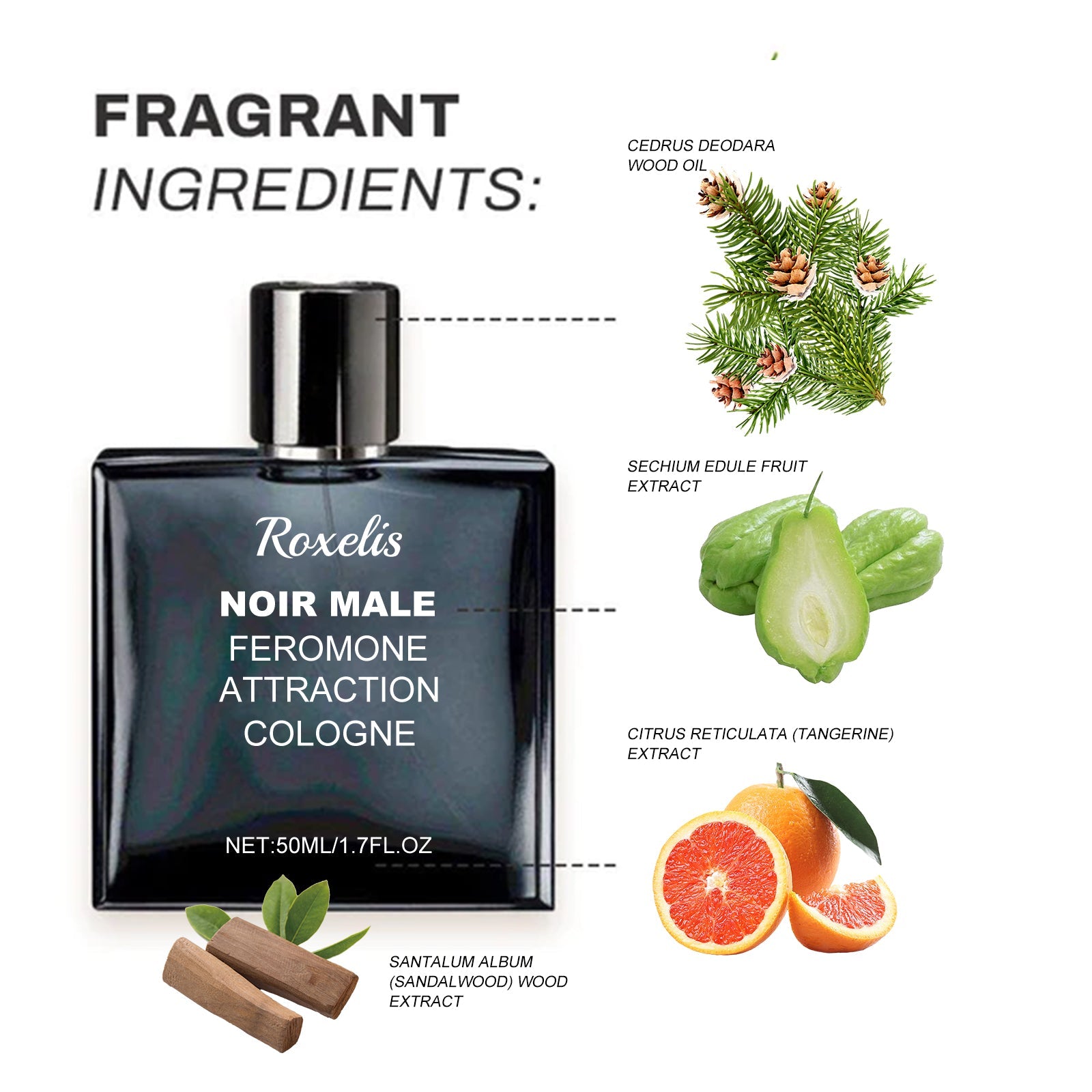 Noir Male Feromone Attraction Cologne, Fragrance Refreshing Mild Not Pungent Lasting Fragrance Release Charm Date Atmosphere Perfume
