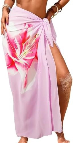 Sheer Chiffon High-Slit Swim Cover-Up Dress – Floral Print, One Size FitiqueFit