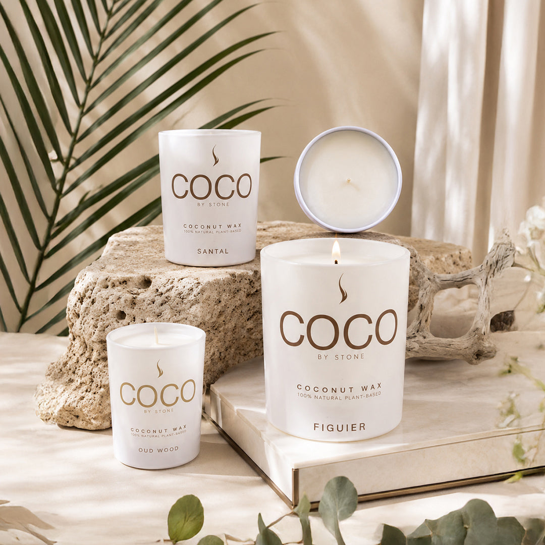 Santal Natural Coconut Apricot Wax Candle Stone Candles