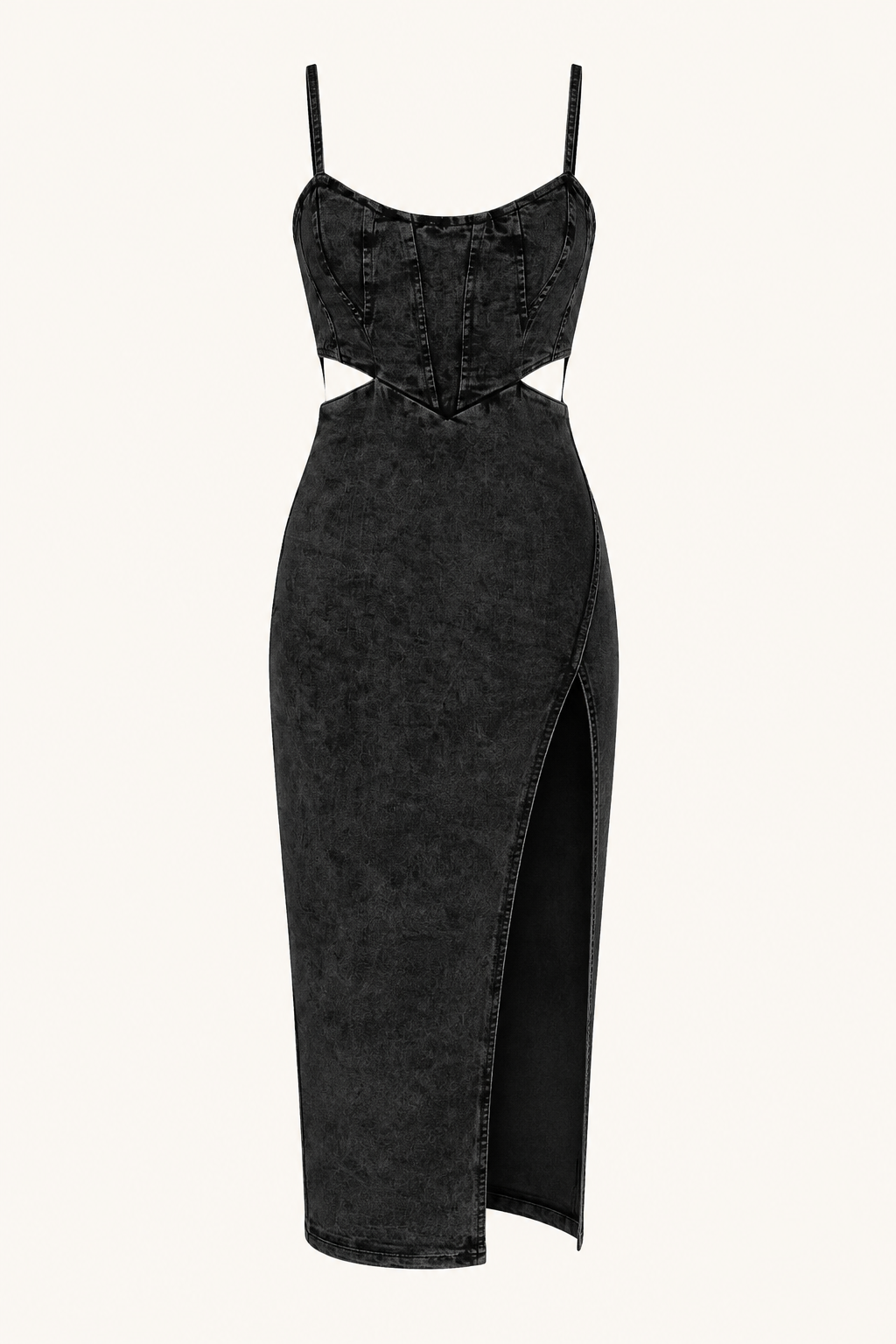 Acid-Wash Denim Cutout Midi Dress with Side Slit Rose In Concrete 🥀