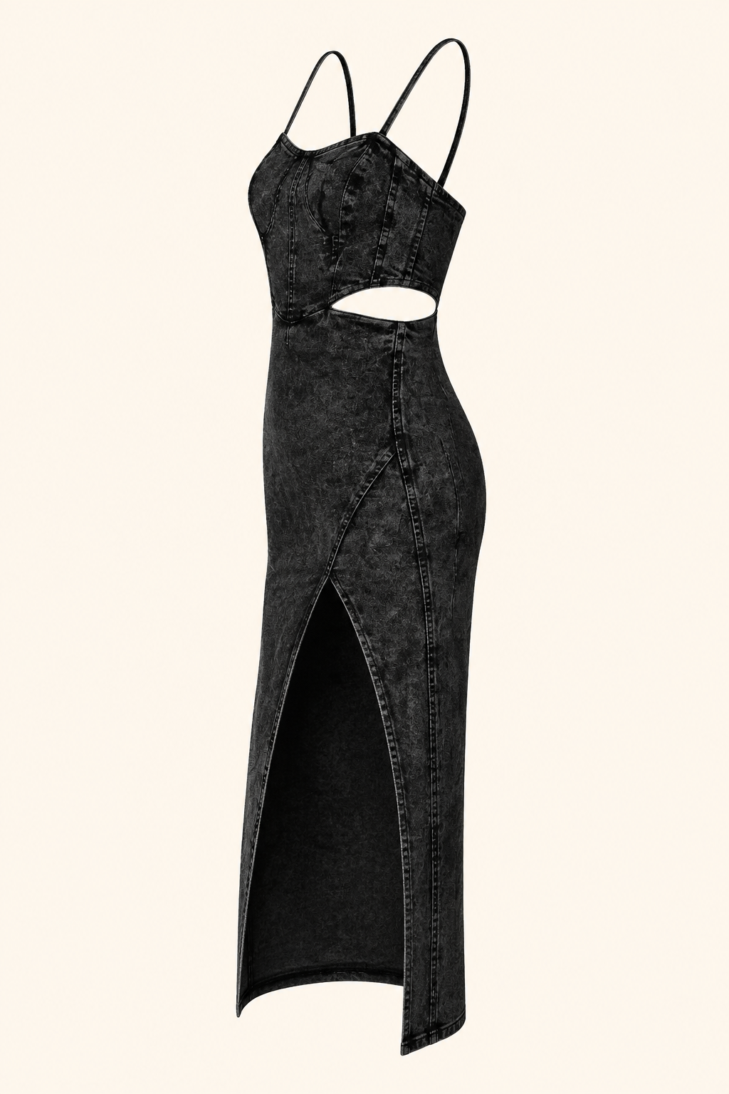 Acid-Wash Denim Cutout Midi Dress with Side Slit Rose In Concrete 🥀