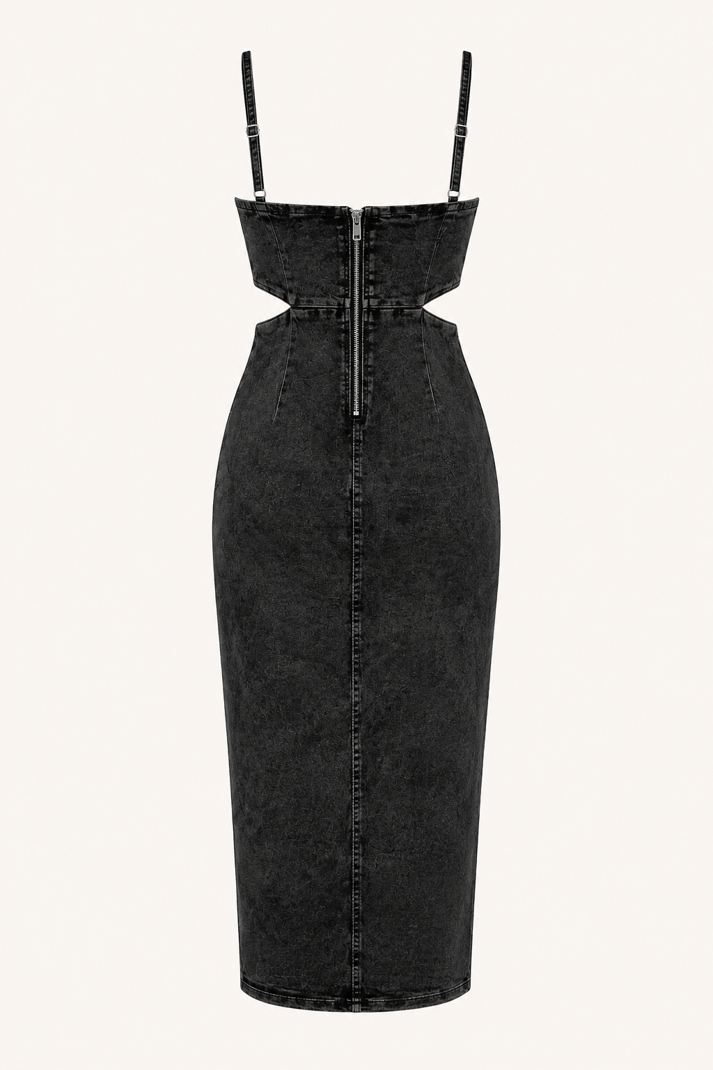 Acid-Wash Denim Cutout Midi Dress with Side Slit Rose In Concrete 🥀