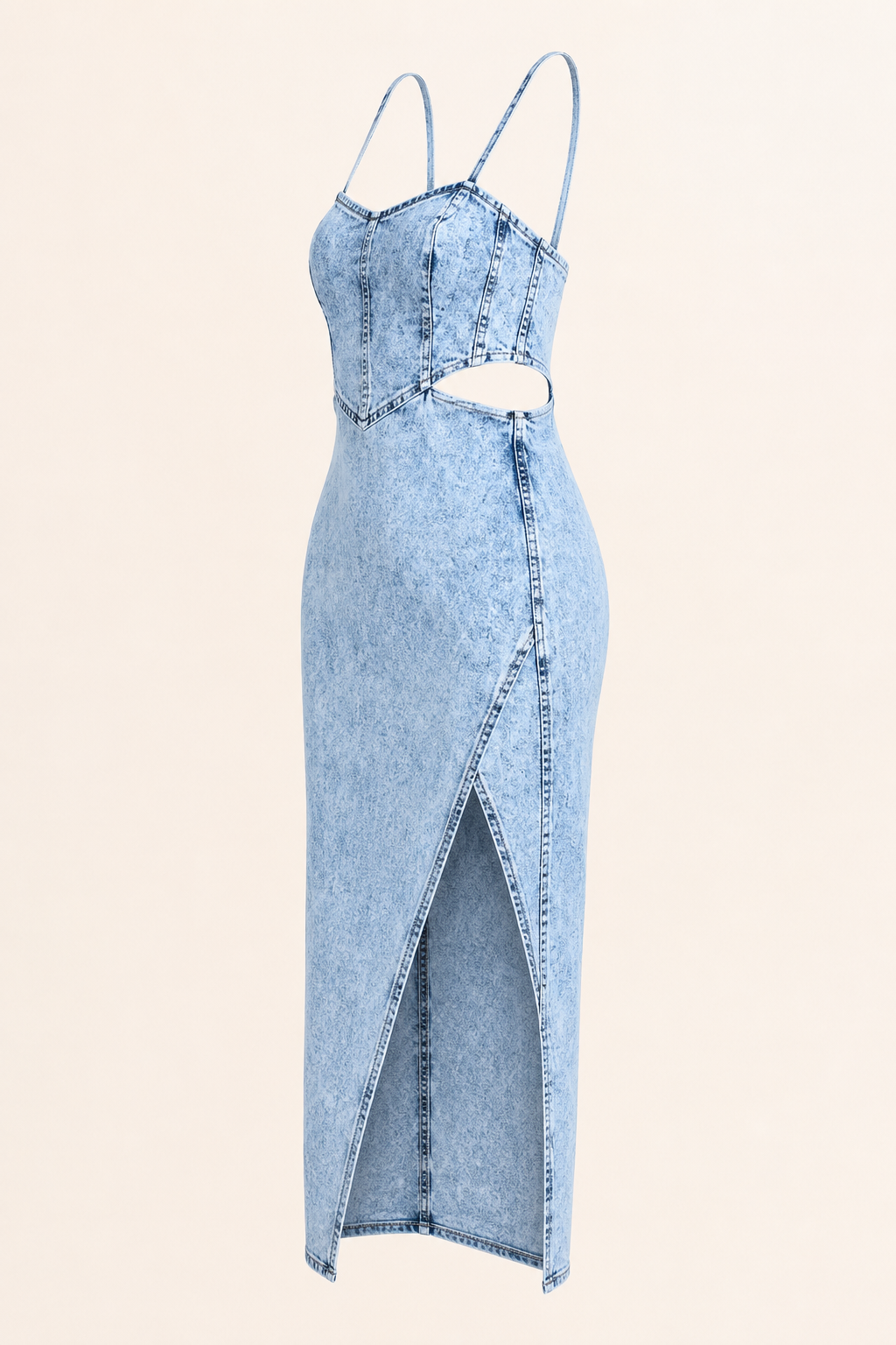 Acid-Wash Denim Cutout Midi Dress with Side Slit Rose In Concrete 🥀