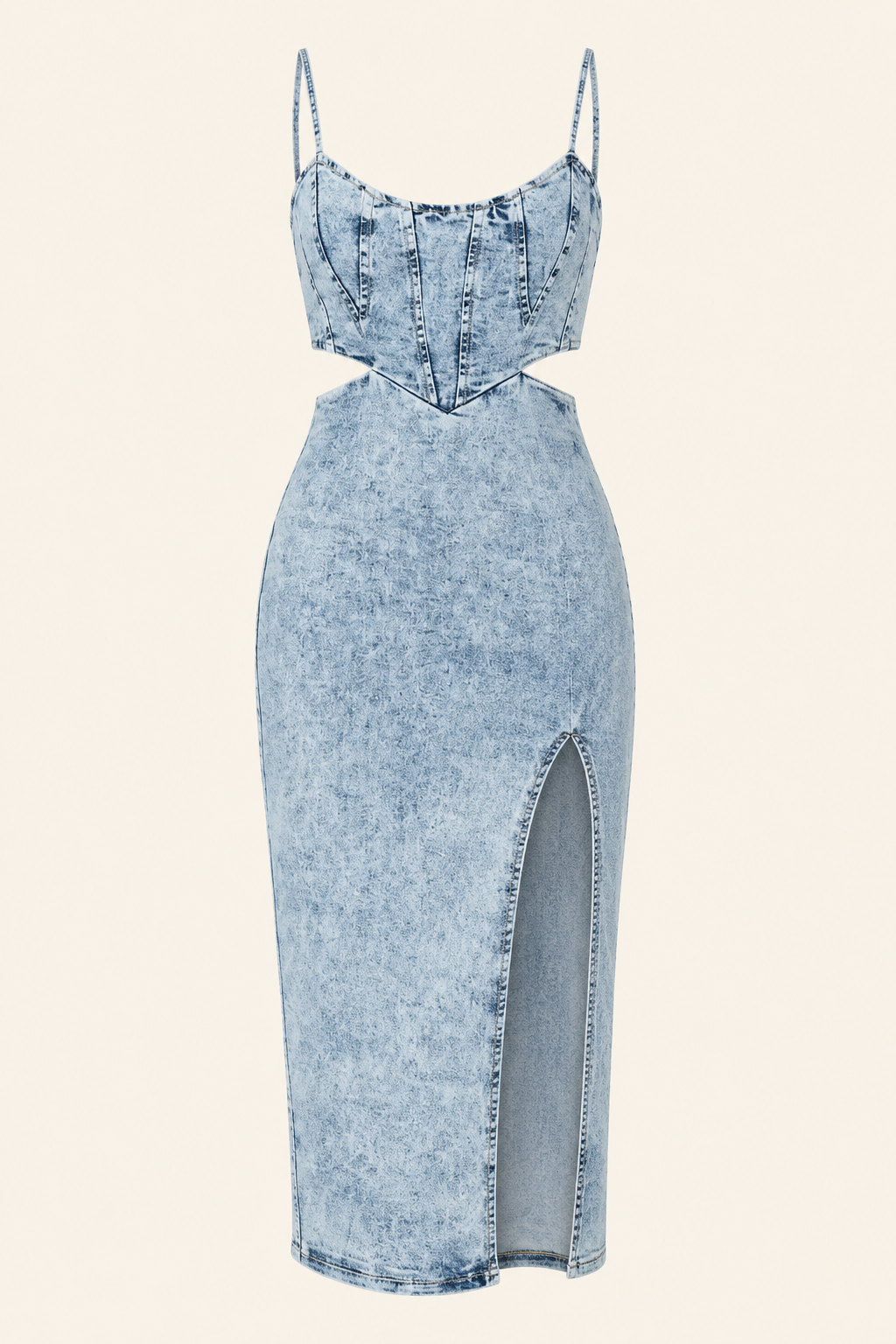 Acid-Wash Denim Cutout Midi Dress with Side Slit Rose In Concrete 🥀