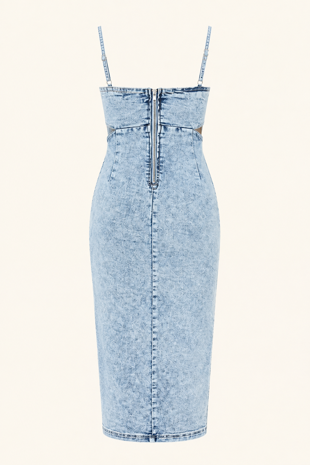 Acid-Wash Denim Cutout Midi Dress with Side Slit Rose In Concrete 🥀