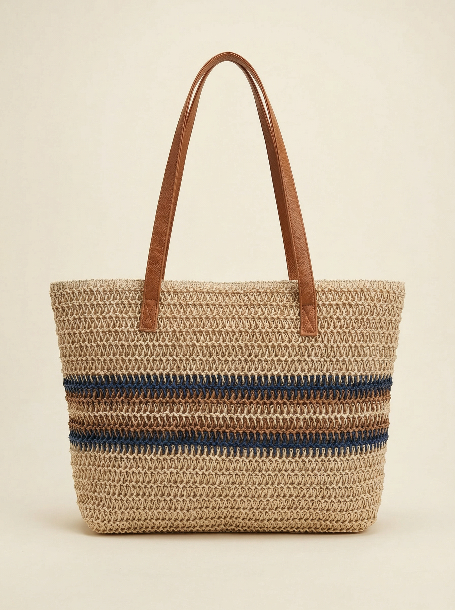 Artisanal Handwoven Stripes Large Tote for Summer Vacation LINTICO