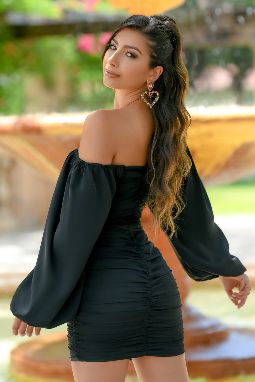Rhea Mini Dress - Black Long Sleeve Cocktail Dress