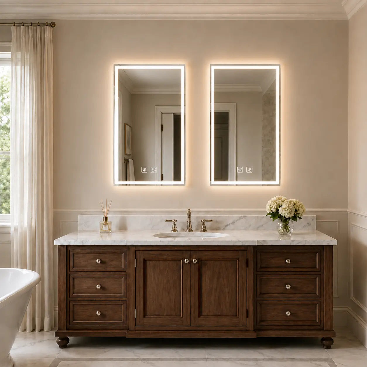 Compact Center Glow LED Bathroom Mirror HAUSVITA