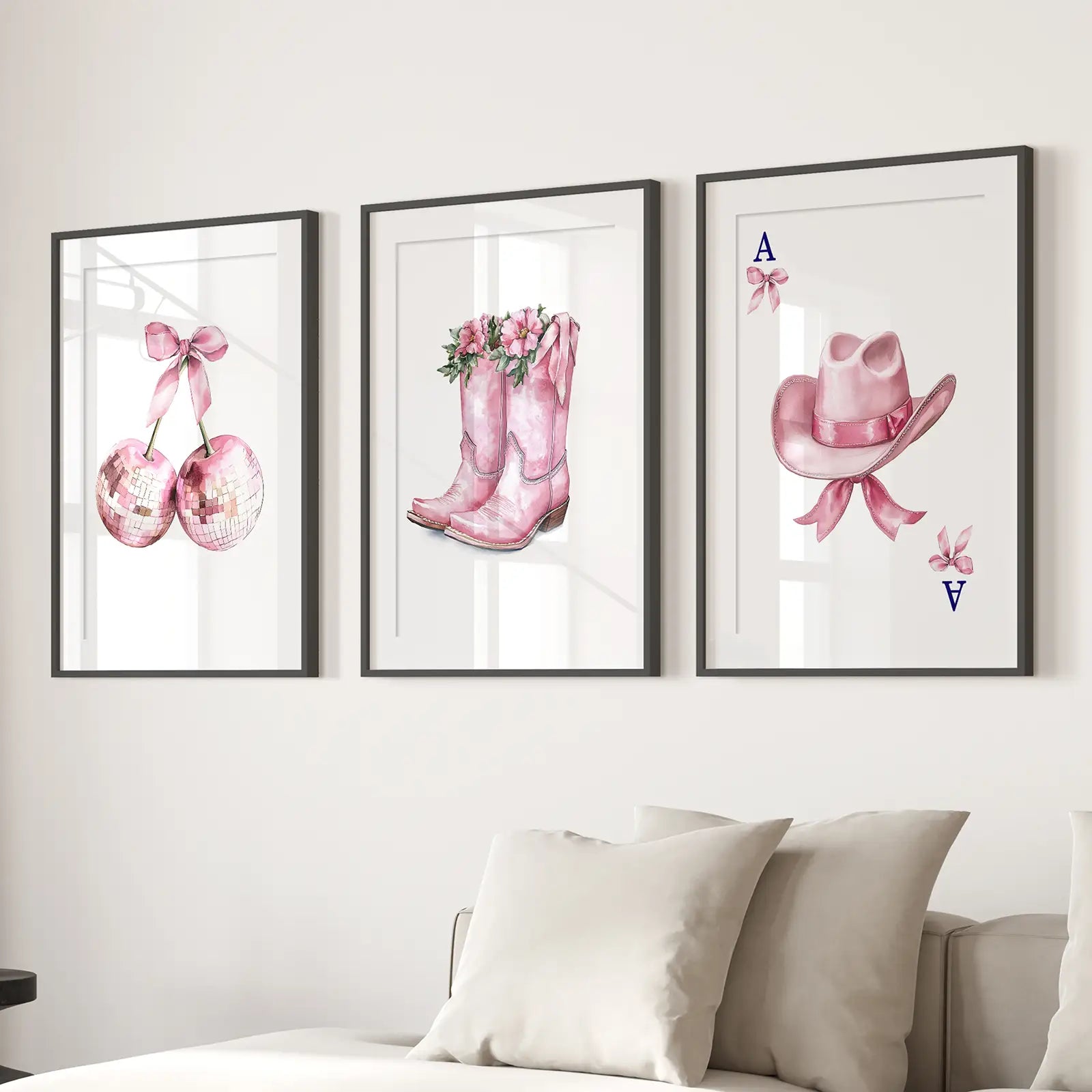 Cowgirl Hat and Boots Wall Art Pink Poster Set Wall Art Set