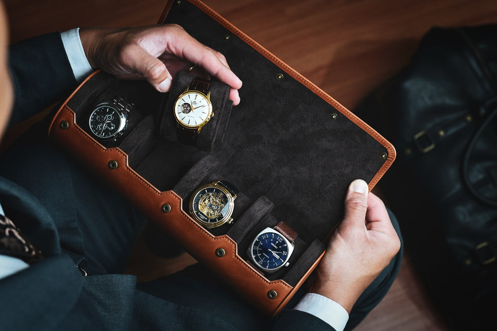 Luxury 4 Watch Travel Case | Full-Grain Cow Leather | Tawny Brown