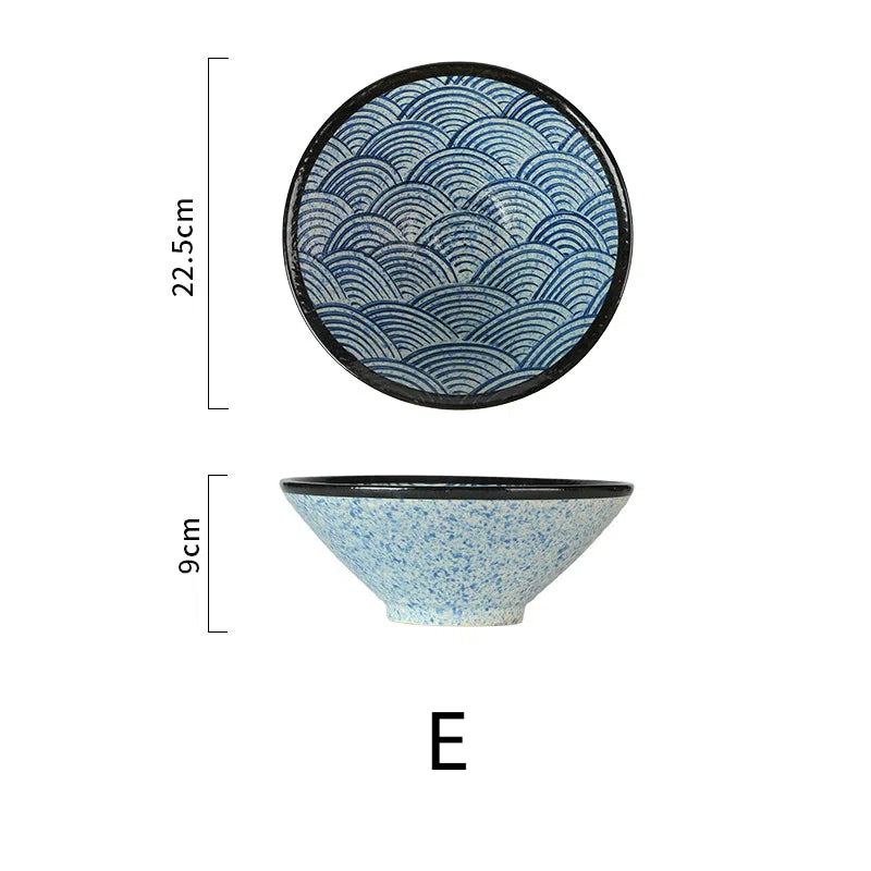 Lamian Noodles Bowl Sea Ripple Bamboo Hat Bowl Creative Large Soup Bowl Beef Noodle Bowl Home Vintage Bowl V.I.P Digital Presence