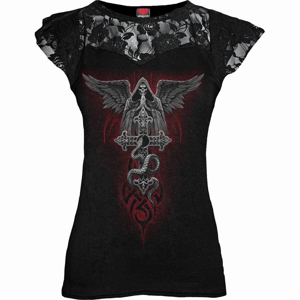 THE DEAD - Lace Layered Cap Sleeve Top Black