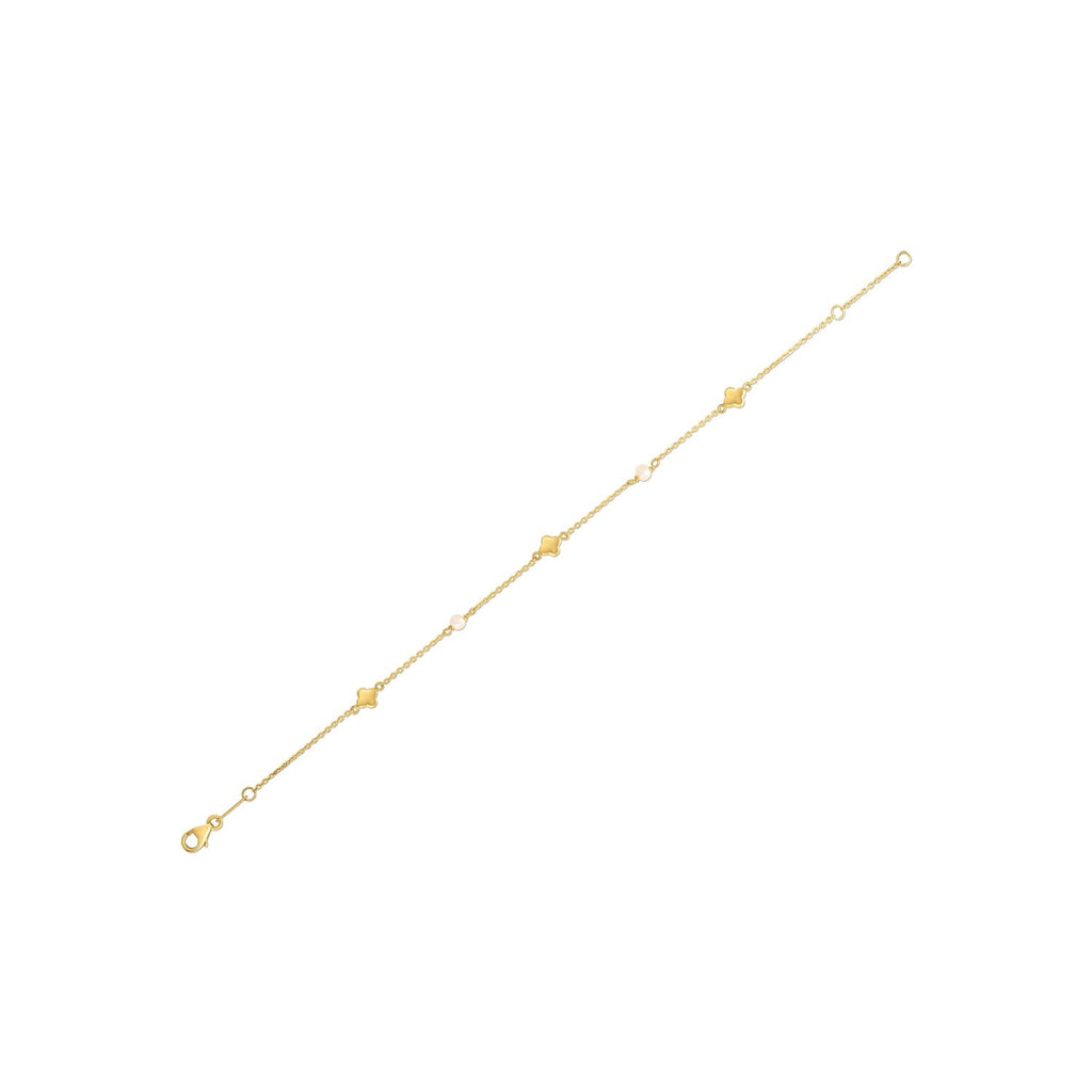 14k Yellow Gold Pearl Clover Bracelet Bids.com