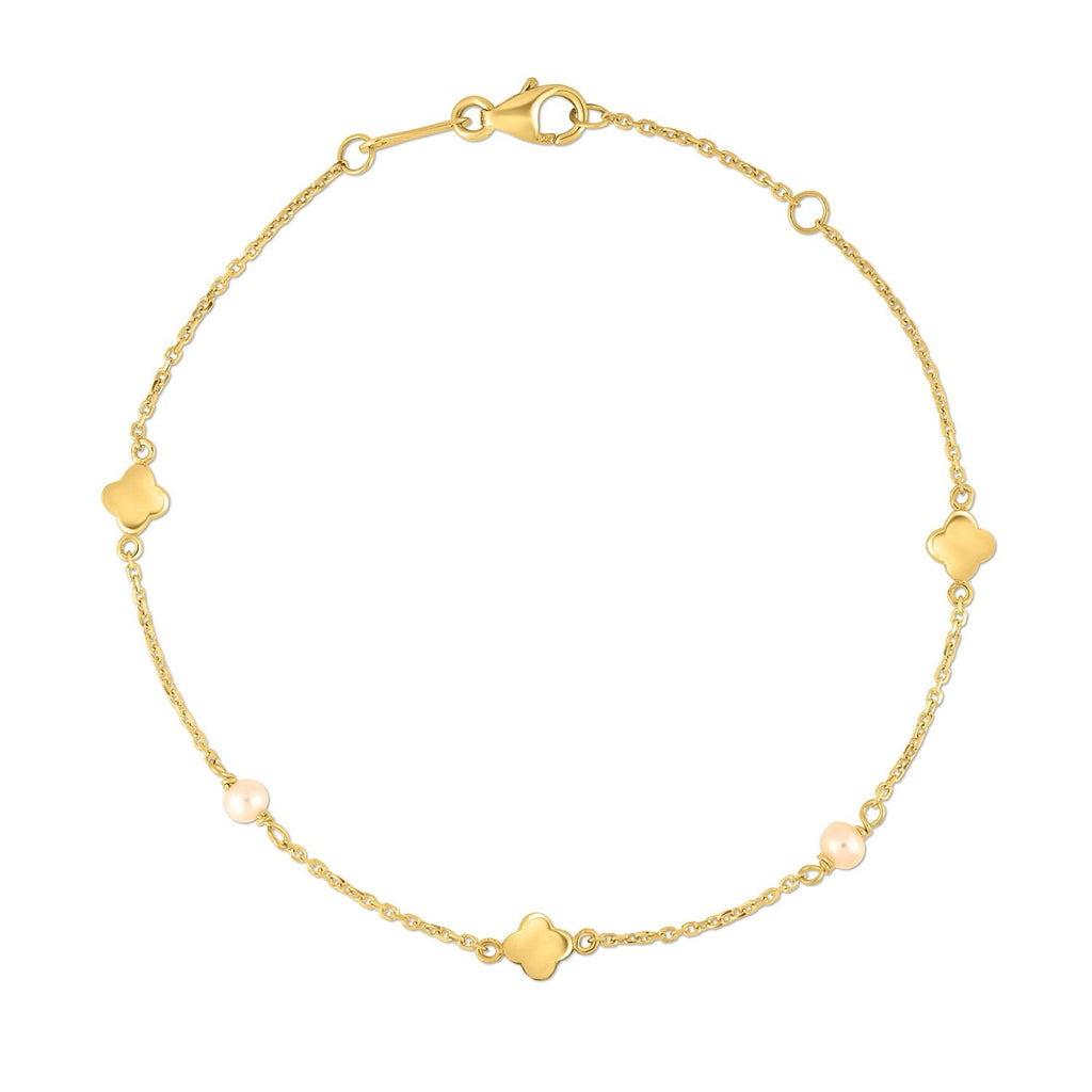 14k Yellow Gold Pearl Clover Bracelet Bids.com