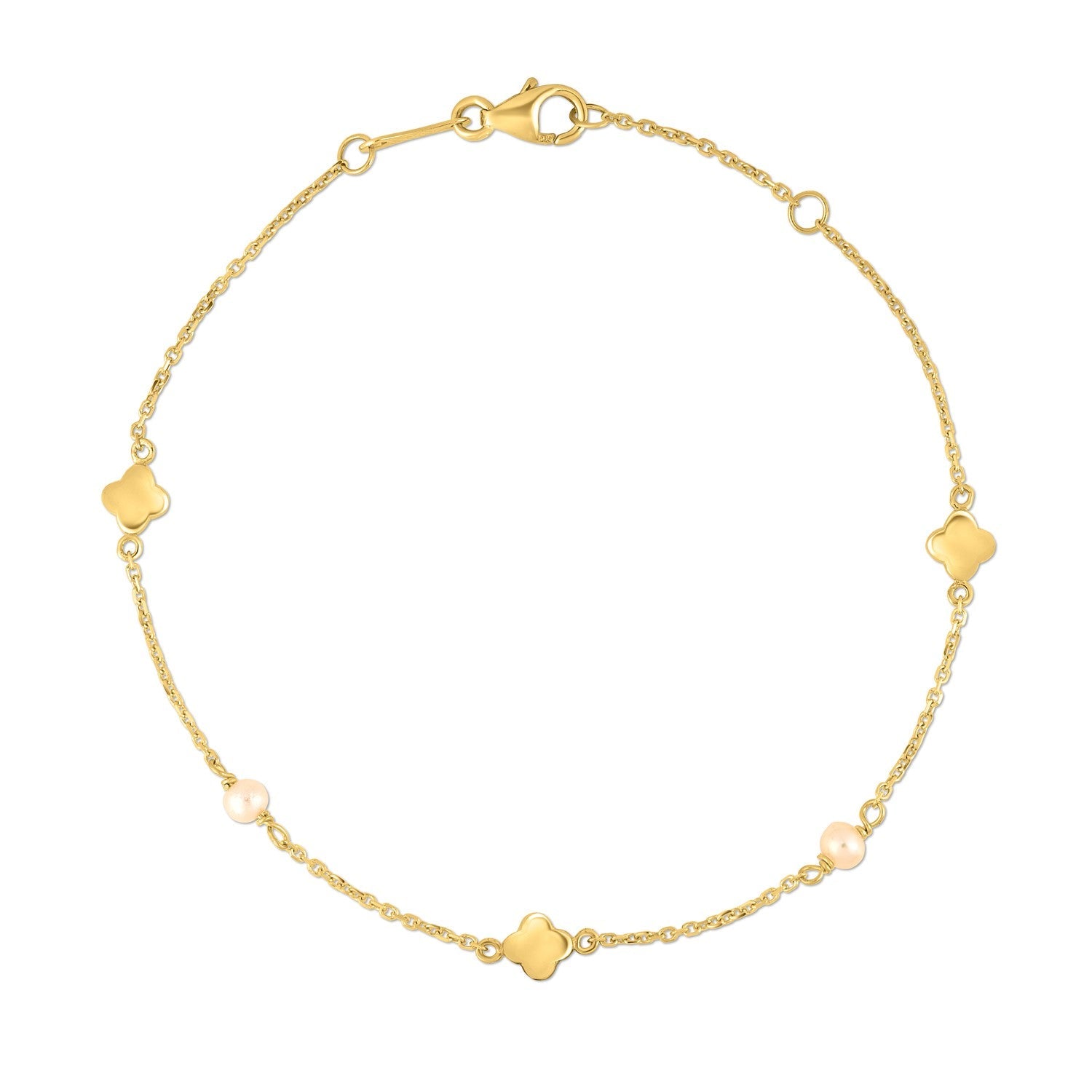 14k Yellow Gold Pearl Clover Bracelet Bids.com