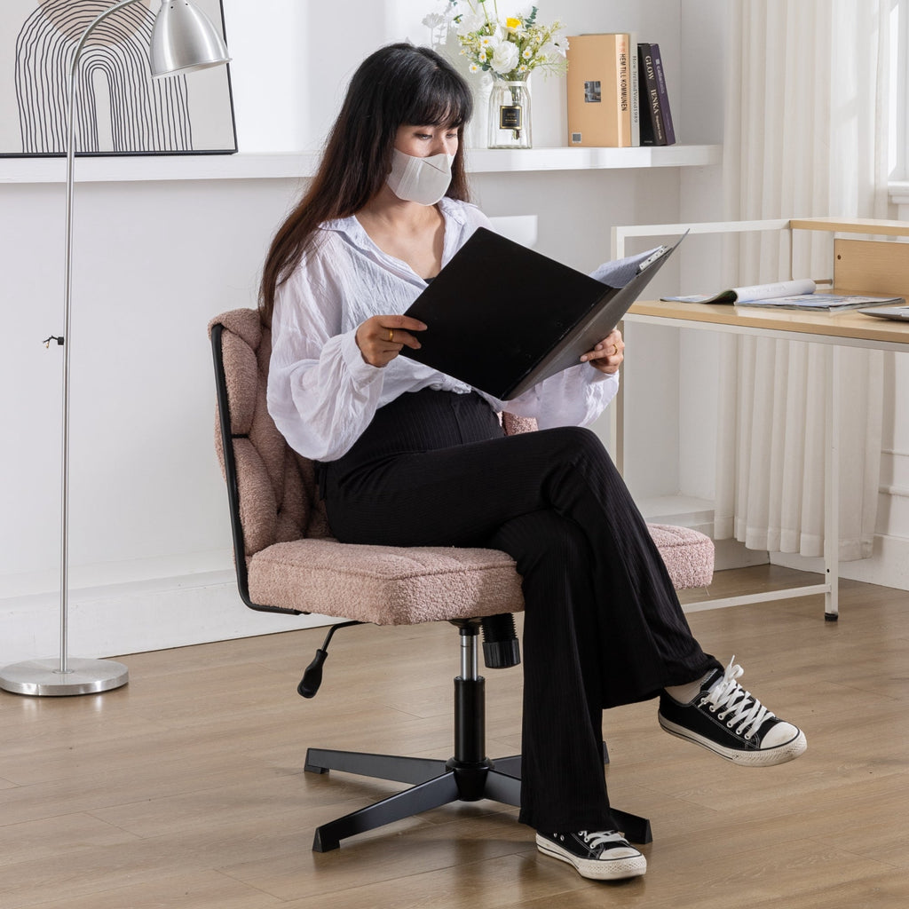 Armless Office Desk Chair No Wheels PINK