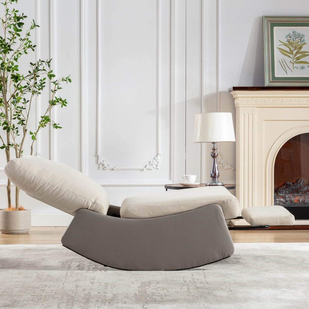 Modern rocking chair recliner, comfortable cushioned recliner with footstool, gray V.I.P Digital Presence